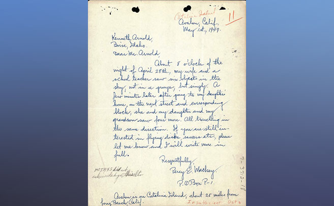 La carta detalla el avistamiento de isla Catalina en 1949