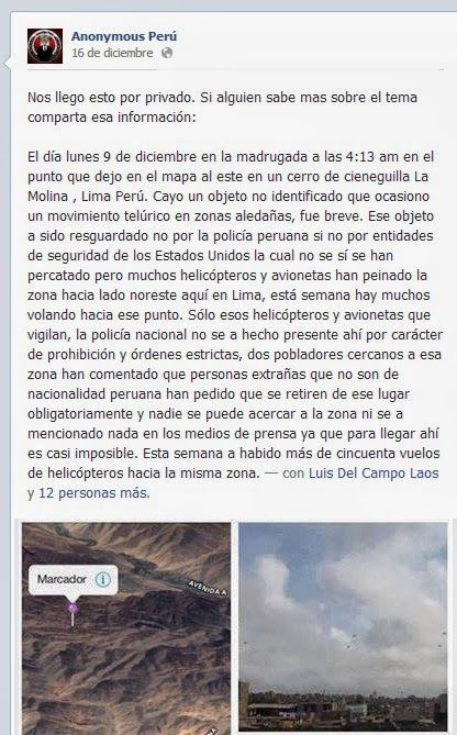 Post de Anonymous respecto al ufocrash de Cienaguilla
