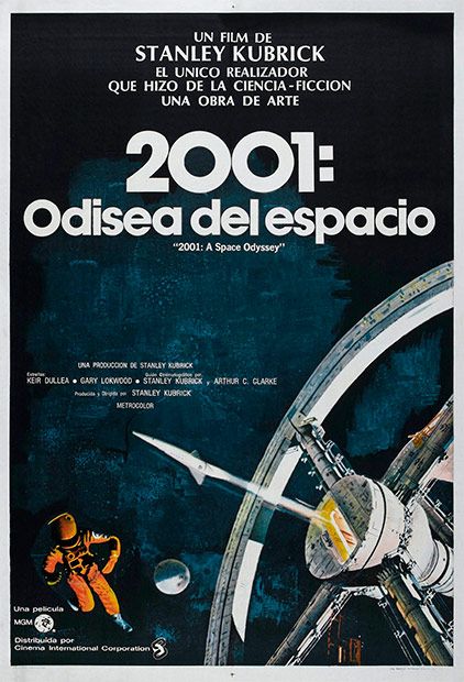 Sobre estas líneas, cartel de la mítica película de Stanley Kubrick, basada en una obra “profética” de Arthur C. Clarke. En la otra página, a la derecha, arriba, fotograma de 2001: una odisea del espacio (1968). Debajo, Konstantín Tsiolkovski, “padre de la astronáitica”.